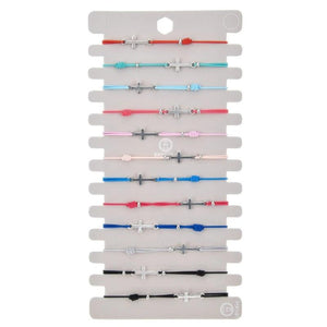 12pcs Christian Cross Bracelet Wristband Adjustable Cord Bracelets with Pendant