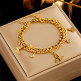 316L Stainless Steel Butterfly Charm Bracelet 2-Layer Chains