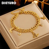 316L Stainless Steel Butterfly Charm Bracelet 2-Layer Chains