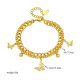 316L Stainless Steel Butterfly Charm Bracelet 2-Layer Chains