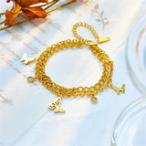 316L Stainless Steel Butterfly Charm Bracelet 2-Layer Chains