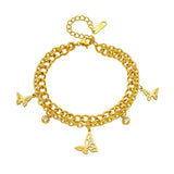 316L Stainless Steel Butterfly Charm Bracelet 2-Layer Chains