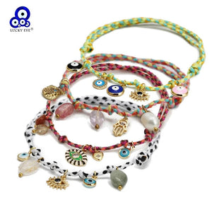 Colorful Braided Evil Eye Charm Tassel Bracelet for Women Girls Men