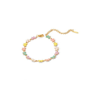 304 SS Multicolor Enamel Bracelet with Daisy Flower and Butterfly