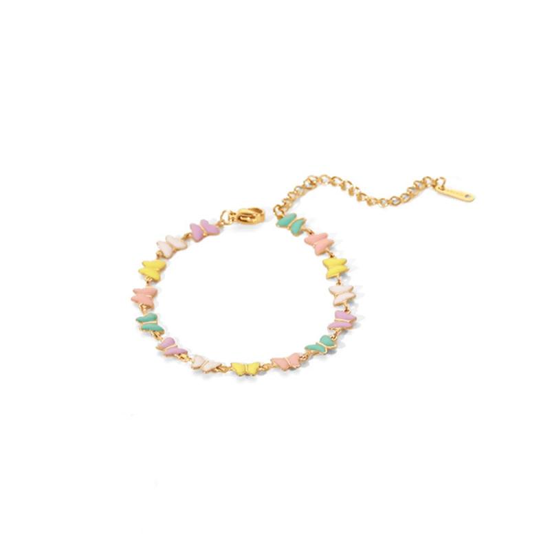 304 SS Multicolor Enamel Bracelet with Daisy Flower and Butterfly