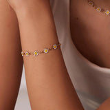 304 SS Multicolor Enamel Bracelet with Daisy Flower and Butterfly