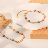 304 SS Multicolor Enamel Bracelet with Daisy Flower and Butterfly