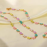 304 SS Multicolor Enamel Bracelet with Daisy Flower and Butterfly