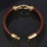 Men's Brown Leather Bracelet Stainless Steel Magnet Buckle Charm Bangle