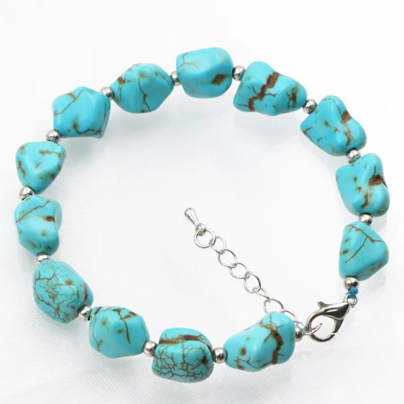 Irregular Beads Turquoise Stone Strand Bracelet 7.5inch