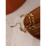 Stainless Steel Cross Layered Bracelet Women Charm Metal 14K Plated Golden