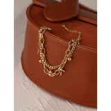 Stainless Steel Cross Layered Bracelet Women Charm Metal 14K Plated Golden
