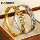 Zircon Evil Eye Charm Stainless Steel Bangles for Women