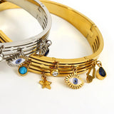 Zircon Evil Eye Charm Stainless Steel Bangles for Women