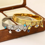 Zircon Evil Eye Charm Stainless Steel Bangles for Women