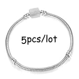 5Pcs Vintage Silver Plated Charm Bracelet European Style Snake Chain