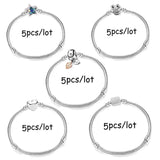 5Pcs Vintage Silver Plated Charm Bracelet European Style Snake Chain
