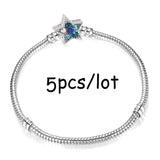 5Pcs Vintage Silver Plated Charm Bracelet European Style Snake Chain