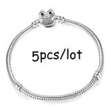 5Pcs Vintage Silver Plated Charm Bracelet European Style Snake Chain