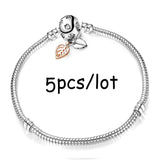5Pcs Vintage Silver Plated Charm Bracelet European Style Snake Chain