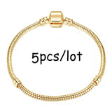 5Pcs Vintage Silver Plated Charm Bracelet European Style Snake Chain