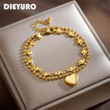 316L Stainless Steel Heart LOVE Charm Bracelet 2-layer Chain Wrist Jewelry