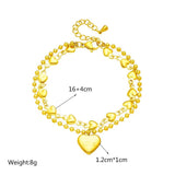 316L Stainless Steel Heart LOVE Charm Bracelet 2-layer Chain Wrist Jewelry