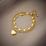 316L Stainless Steel Heart LOVE Charm Bracelet 2-layer Chain Wrist Jewelry