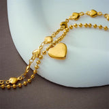 316L Stainless Steel Heart LOVE Charm Bracelet 2-layer Chain Wrist Jewelry