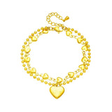 316L Stainless Steel Heart LOVE Charm Bracelet 2-layer Chain Wrist Jewelry