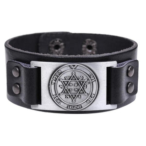 Vintage Star of David Hexagram Charm Bracelet Men Leather Tantrism Jewelry