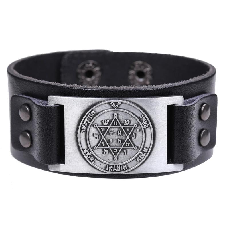 Vintage Star of David Hexagram Charm Bracelet Men Leather Tantrism Jewelry