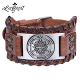 Vintage Star of David Hexagram Charm Bracelet Men Leather Tantrism Jewelry