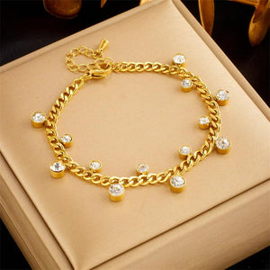 316L Stainless Steel Charm Bracelet with Zircon Crystal - Non-fading