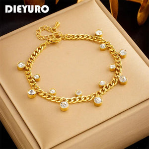 316L Stainless Steel Charm Bracelet with Zircon Crystal - Non-fading