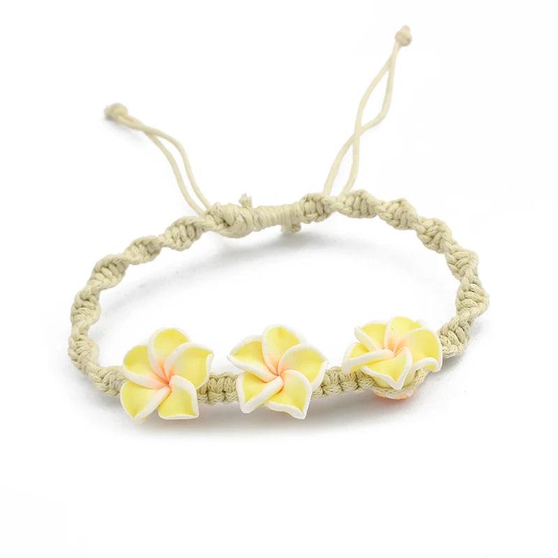 8 Colors Pick Pink Purple Plumeria Flower Friendship Braided Cord Bracelets