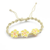 8 Colors Pick Pink Purple Plumeria Flower Friendship Braided Cord Bracelets