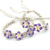 8 Colors Pick Pink Purple Plumeria Flower Friendship Braided Cord Bracelets