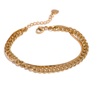 Golden Stainless Steel Double Layered Chain Bangle Bracelet