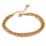 Golden Stainless Steel Double Layered Chain Bangle Bracelet