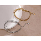 Golden Stainless Steel Double Layered Chain Bangle Bracelet
