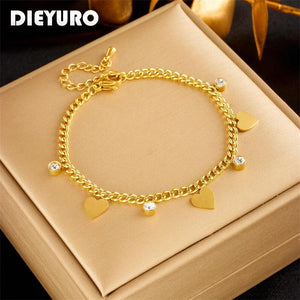 316L Stainless Steel Heart Love Zircon Charm Bracelet For Women