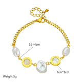 316L Stainless Steel Roman Numeral Pearl Charm Bracelet for Women