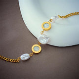 316L Stainless Steel Roman Numeral Pearl Charm Bracelet for Women