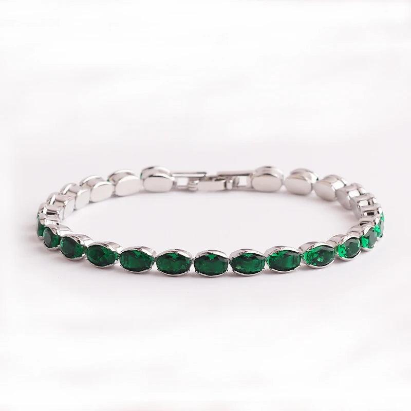 Oval CZ Crystal Charm Bracelet 18K Plated Cubic Zircon Chain