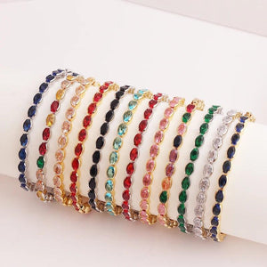 Oval CZ Crystal Charm Bracelet 18K Plated Cubic Zircon Chain