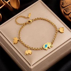 Vintage 316L Stainless Steel Elephant Charm Bracelet