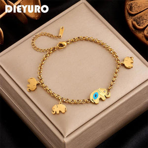 Vintage 316L Stainless Steel Elephant Charm Bracelet