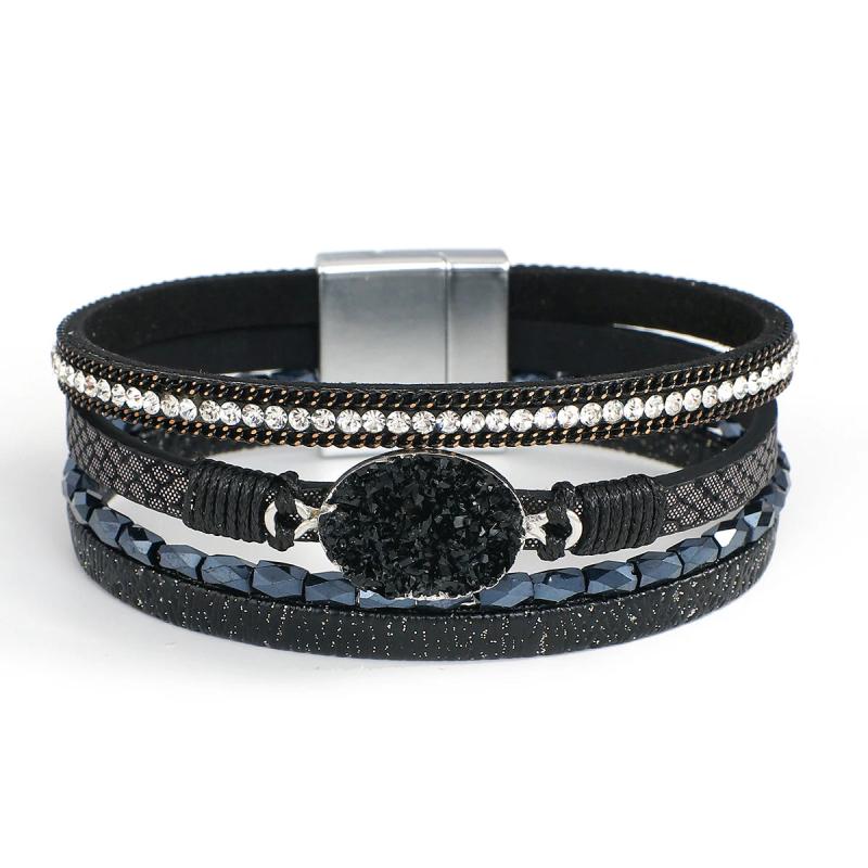 Druzy Stone Leather Wrap Bracelet Boho Cuff Bangle
