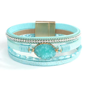 Druzy Stone Leather Wrap Bracelet Boho Cuff Bangle